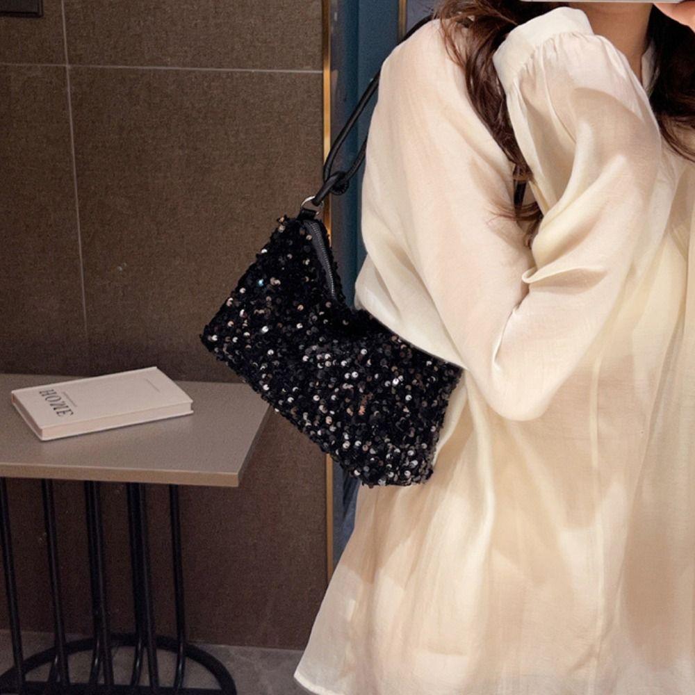 Solid Color Sequins Crossbody Bags Korean Style Phone Bag Sequins Shoulder Bags Underarm Bag Pocket Bag Evening Clutch Bag