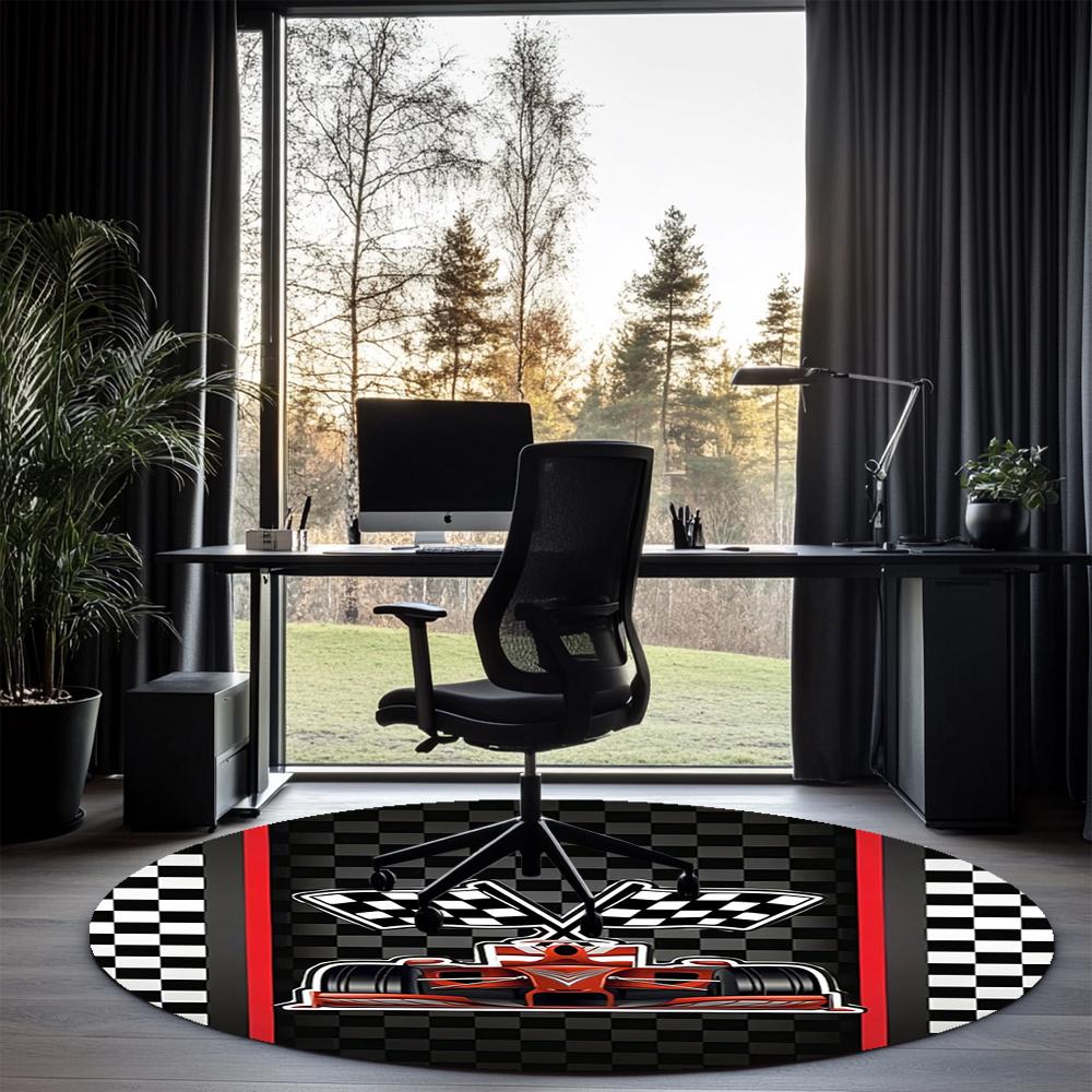 Racing Printed Round Rug Carpet Chair Rug Area Rug Entryway Doormats,for Office Chair Living Room Bedroom Kitchen Room.