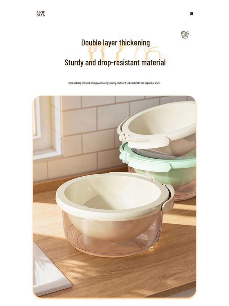 Double-Layer Vegetable Washing Basin & Draining Basket - Food Grade, Multi-purpose for Kitchen Use