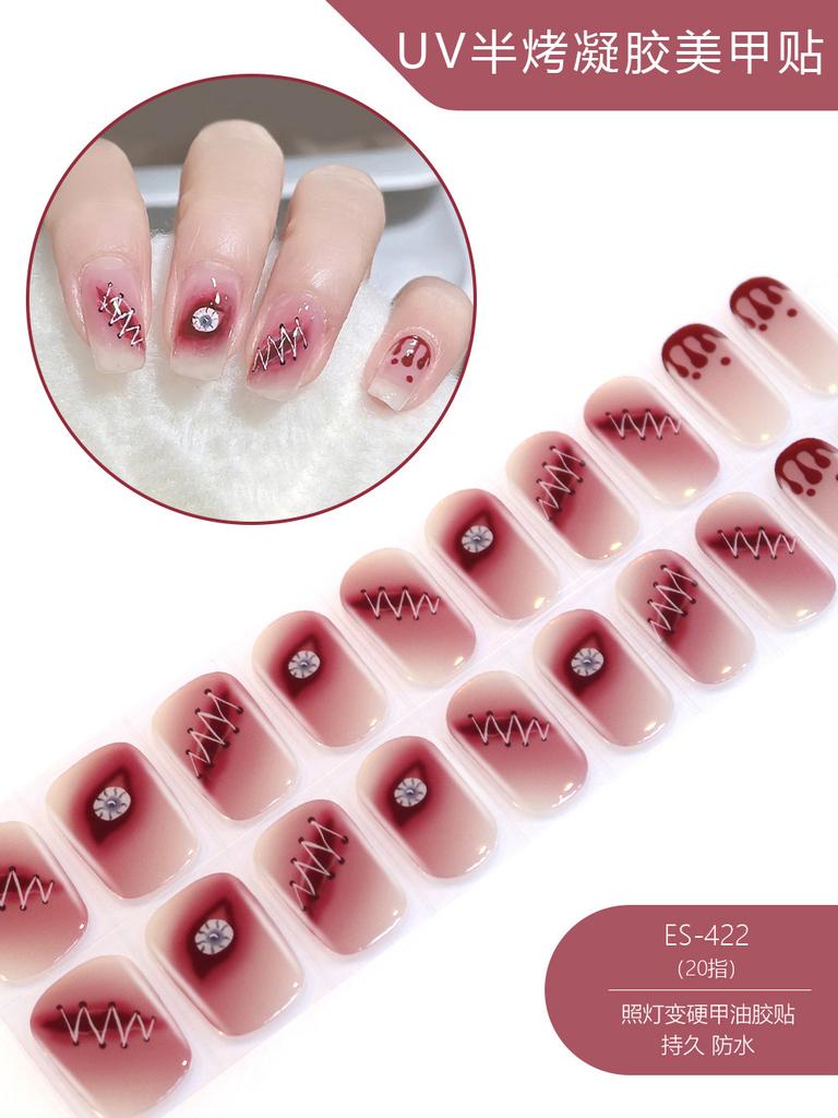 20 Pcs Halloween Christmas UV Semi Cured Gel Nail Stickers Self Adhesive Long Lasting Popular Nail Art Wraps