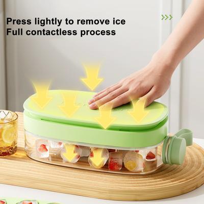 3 In 1 Ice Cube Bottle, Ice Cube Bottle with Straw, Portable Touch Free Ice Cube Trays, Press To Release Ice Tray for Home Ice Making, Outdoor