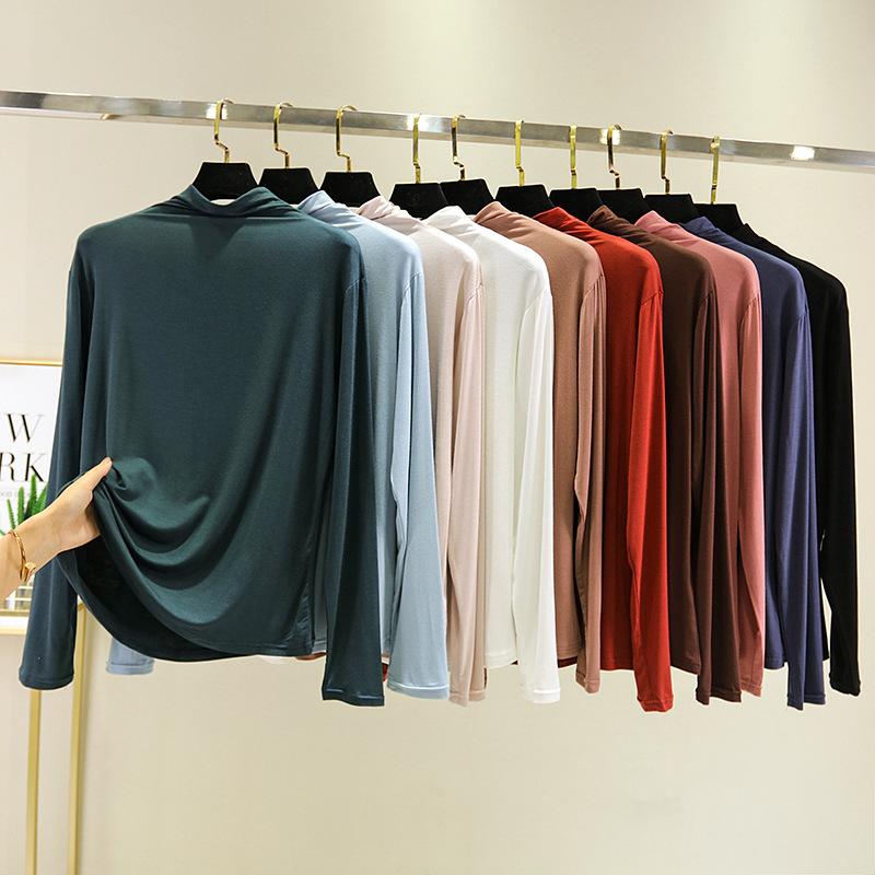 TurtleNeck Long Sleeve Tshirt Women Autumn Bottoming T-Shirts Tops Solid Slim Fit Pullovers Casual Tees Shirts Base Tees