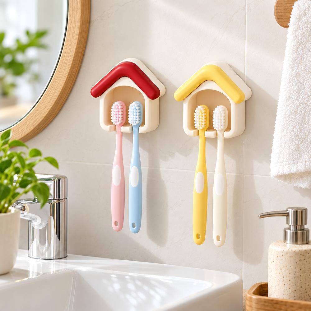 House Shape Wall Toothbrush Rack Cartoon Toothbrush Organizer Toothbrush Holder Bathroom Storage