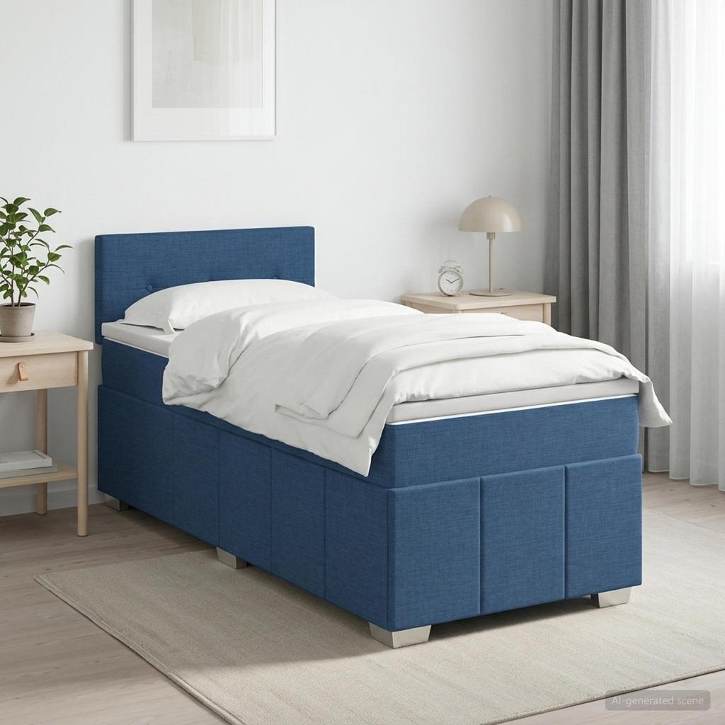 Box Spring Bed with Mattress and Headboard Blue 100 x 200 cm Fabric