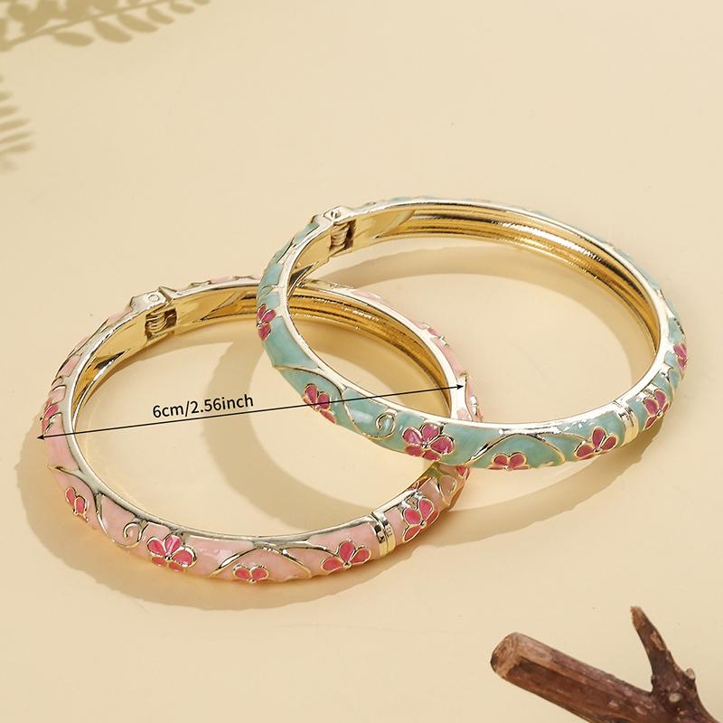 Flower Pattern Enamel Cloisonne Bracelet For Women Retro Gold Color Plated Bangles for Girls Women Jewelry Gifts