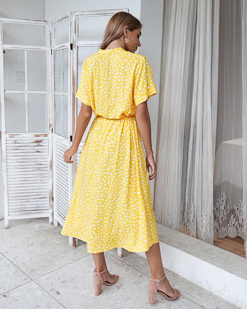 Vestido Midi de Manga Corta de Lunares Europeo y Americano - Moda de Verano 2025 para Mujer