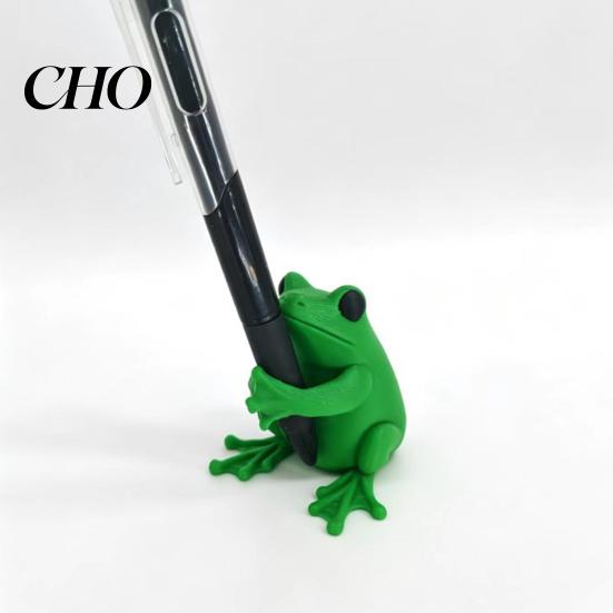 Unique Pen Stand 3D Printed Cute Frog Holder, Bright Green with Pen-Grabbing Structure, Study Table Holder Anti-Slip Desktop Organizer for Pens
