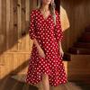 Polka Dot Printed V-Neck Dress Puff Sleeve High Waist Ruffle Tiered French Vintage Midi Dress