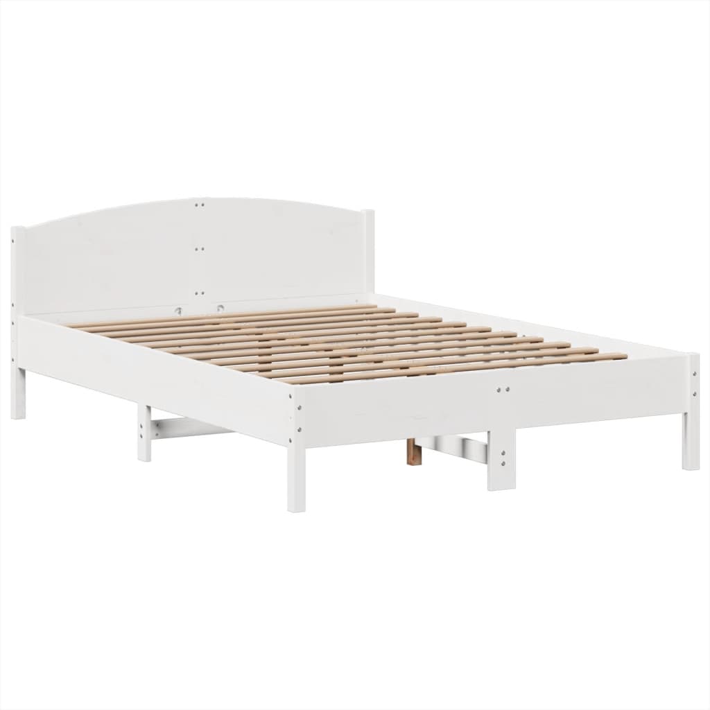 Solid Wood Bed with Shelf Without Mattress White 160x200 cm Pine