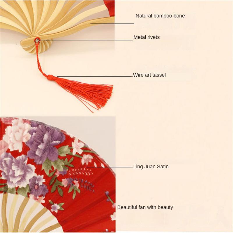 Chinese Japanese Style Silk Fan Folding Fan Wedding Fan Art Gifts Dance Hand Fan Vintage Bamboo Folding Hand Held Flower Fan