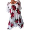 Women's Fashion Oversize Lace Patchwork Blouse With Elegant Floral Print Short Sleeve