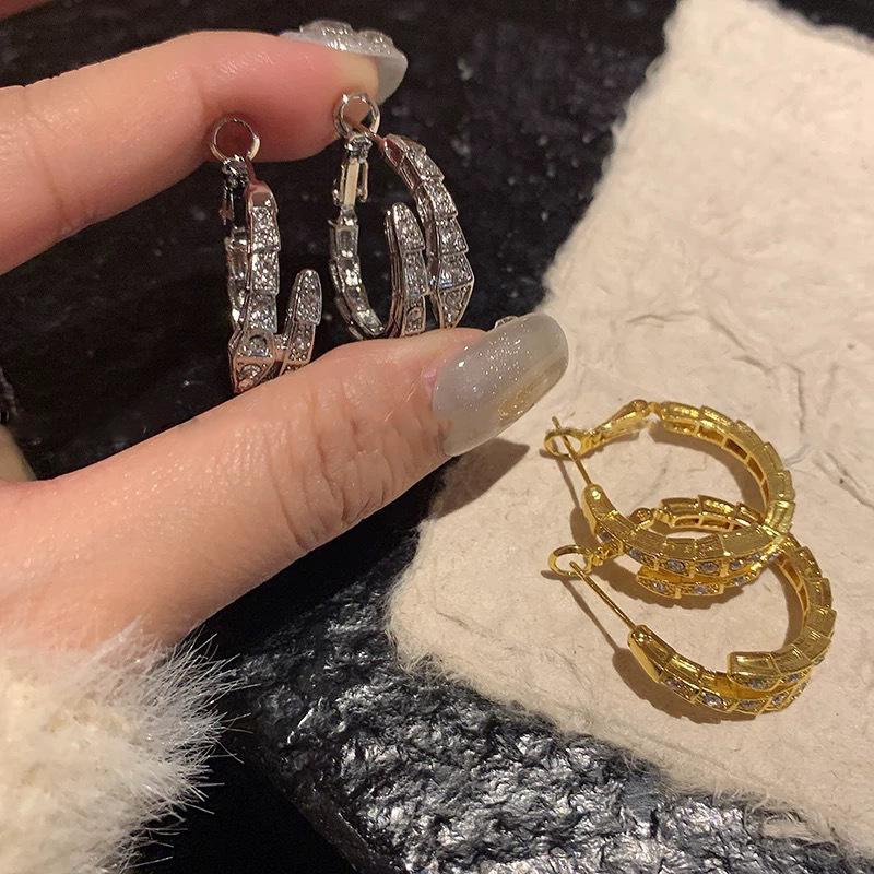 Unique Design Snake Zircon Stud Earrings Women's Ear Buckle New Light Luxury Snake Bone Earrings Exquisite Versatile Fashion Earrings