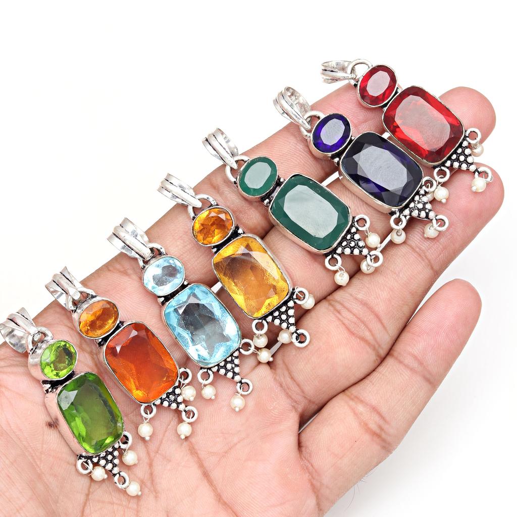 10 pcs London Blue Topaz Pearl Gemstone Women's Silver Jewelry Pendant