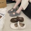 Mao Mao Shoes Women Wear In Autumn and Winter 2025 New Korean Version Fashion One-word Buckle Lamb Wool Velvet Flat Cotton Shoes