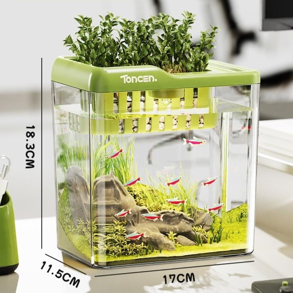 Nytt 2-i-1 Akvarium med Lokk og Lys Gjennomsiktig Fiskekar Multifunksjonell PET ABS Hydroponisk Tank Hjemmebruk