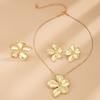 Trendy Design Metal Flower Necklace/Earrings/Rings Set for Women Elegant Ladies Party Fashion Jewelry Accessories Set Gifts Girl