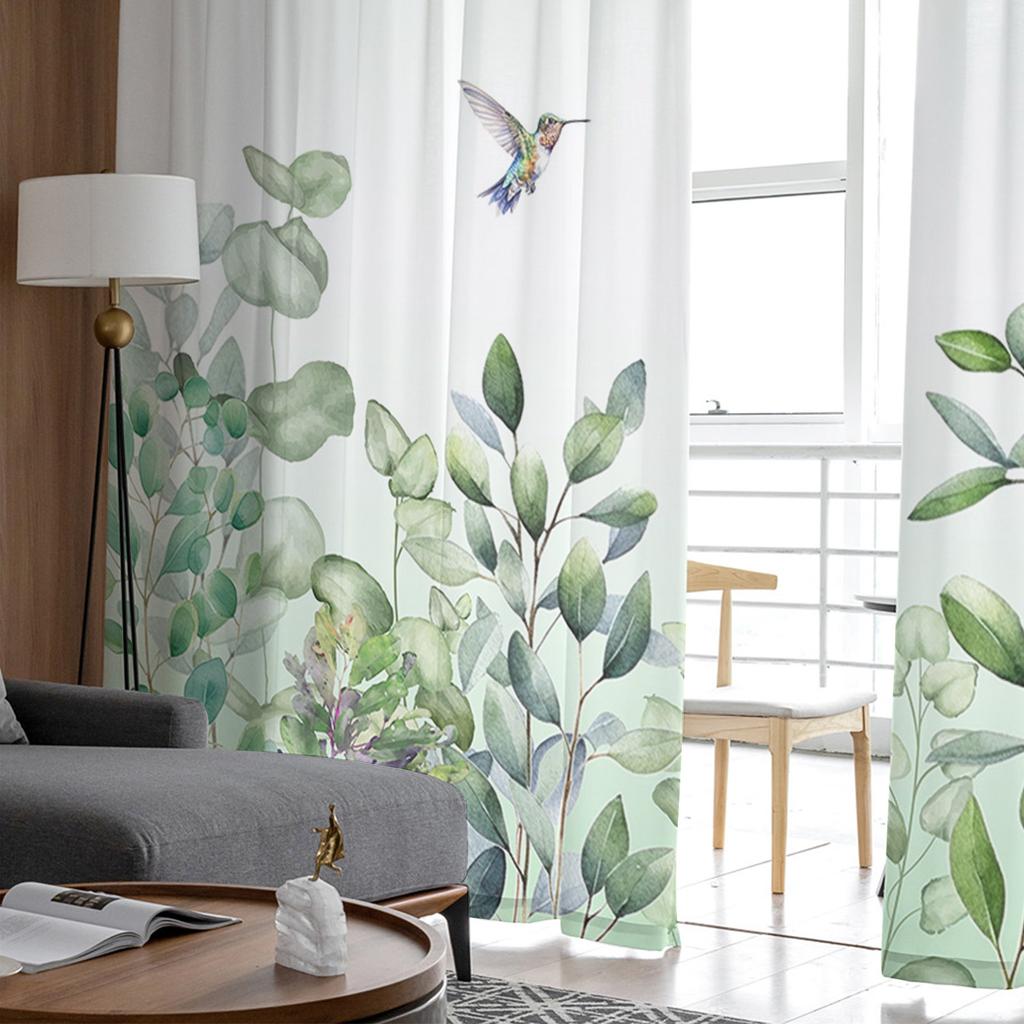 Aquarell-Pflanzenblätter, Kolibri, grün, durchsichtiger Fenstervorhang, Tüllvorhänge für Wohnzimmer, Schlafzimmer, Wohnkultur, Voile-Vorhänge