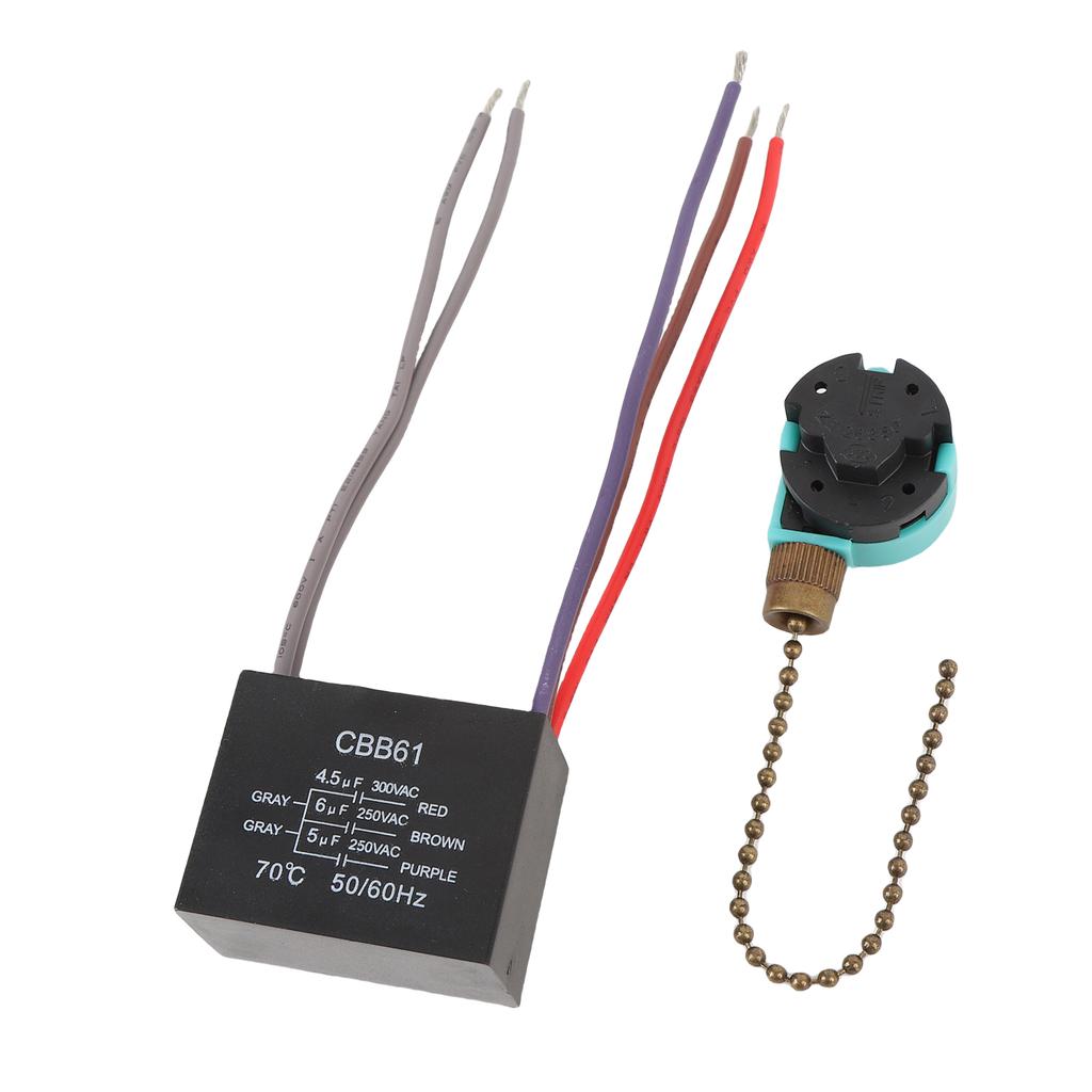 3 Speed 4 Wire Ceiling Fan Pull Chain Switch 4.5uf 6uf 5uf 5 Wire CBB61 Capacitor for Fan Light Control