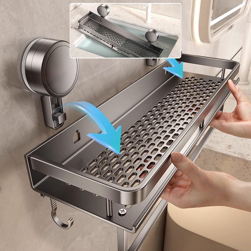1 Pack Bathroom Organizer with Hooks Wall Mounted Aluminum Bathroom Shelves Rustproof Wall Mount Shower Caddy for Small Spaces