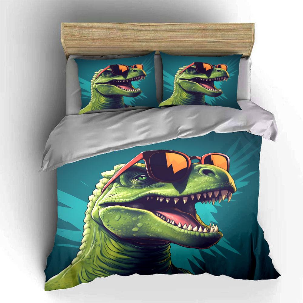 Cool Dinosaur Style Three-Piece Set Kid S And Adults Bedroom Decor, Exquisite Three-Piece Bedding Set Gift EU Twin 135X200cm&set