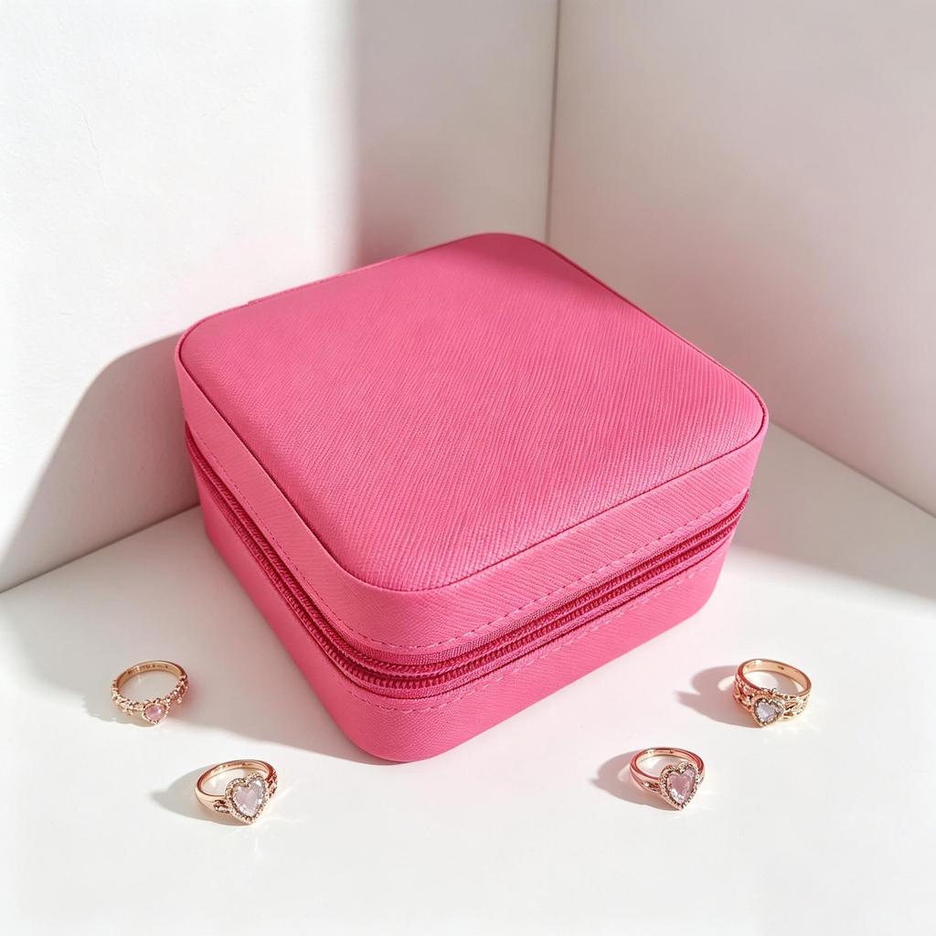 Caja de joyería compacta de cuero para mujer: un bonito organizador para colgantes, pendientes y anillos.