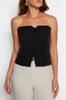 Women's Fashion Black Slim Fit Strapless Woven Vest