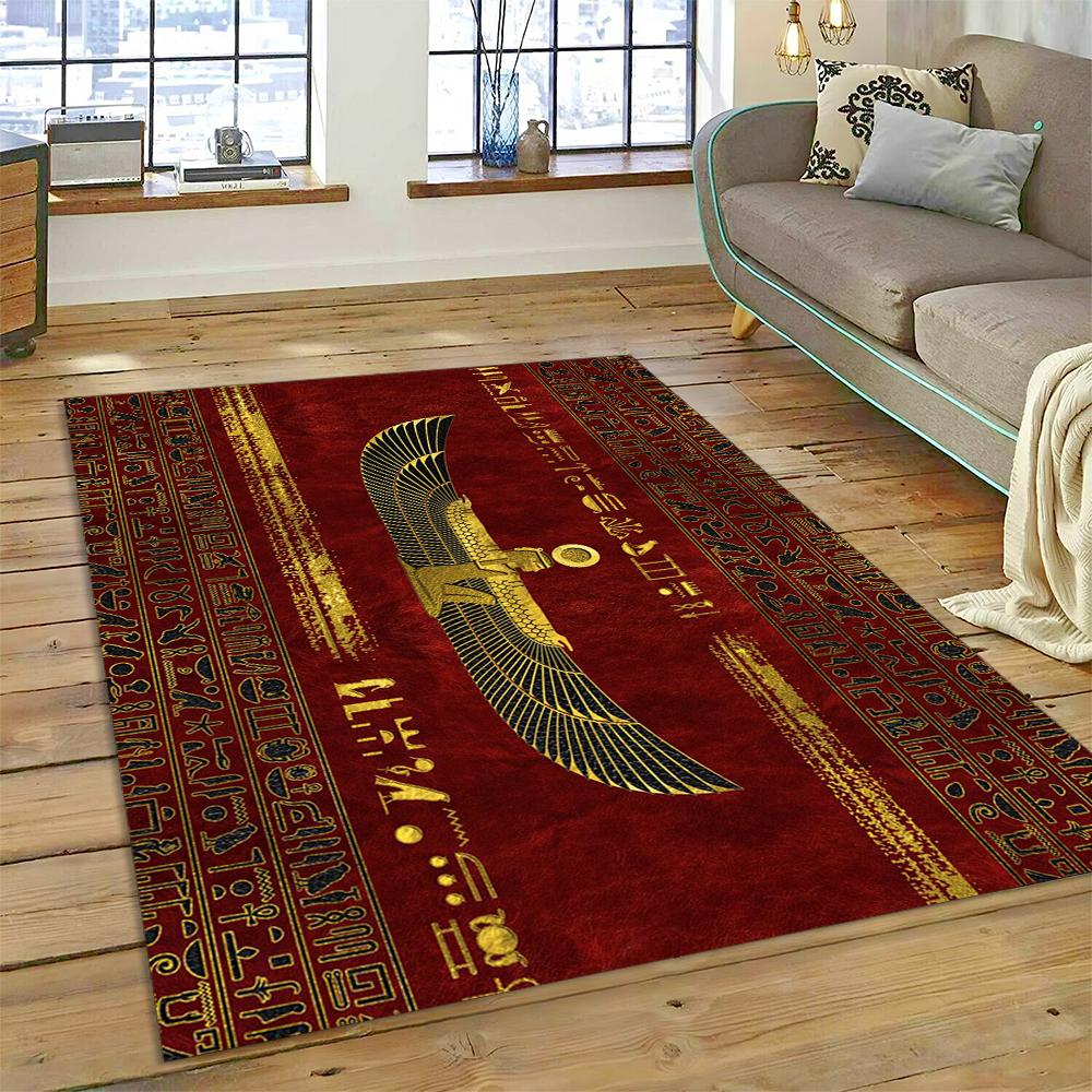 Ancient Egyptian Mythological Ideographic Sign Symbols Carpet Rug for Home Living Room Bedroom Sofa Doormat Decor,Non-slip Mat
