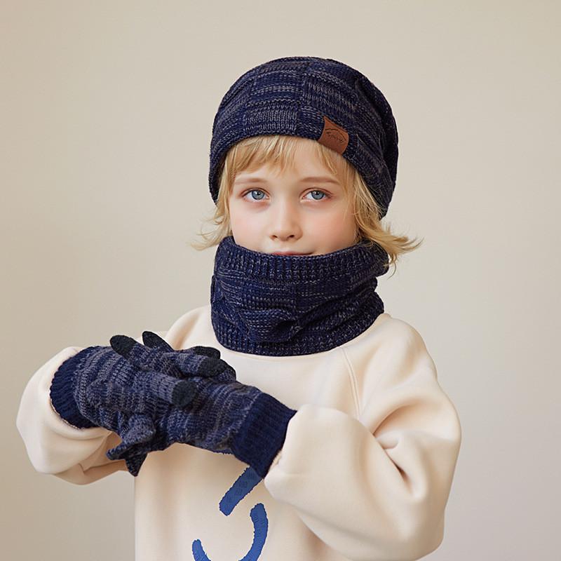 Kids Knitted Hat And Gloves Set For Winter Warmth With Neck Protector For Children