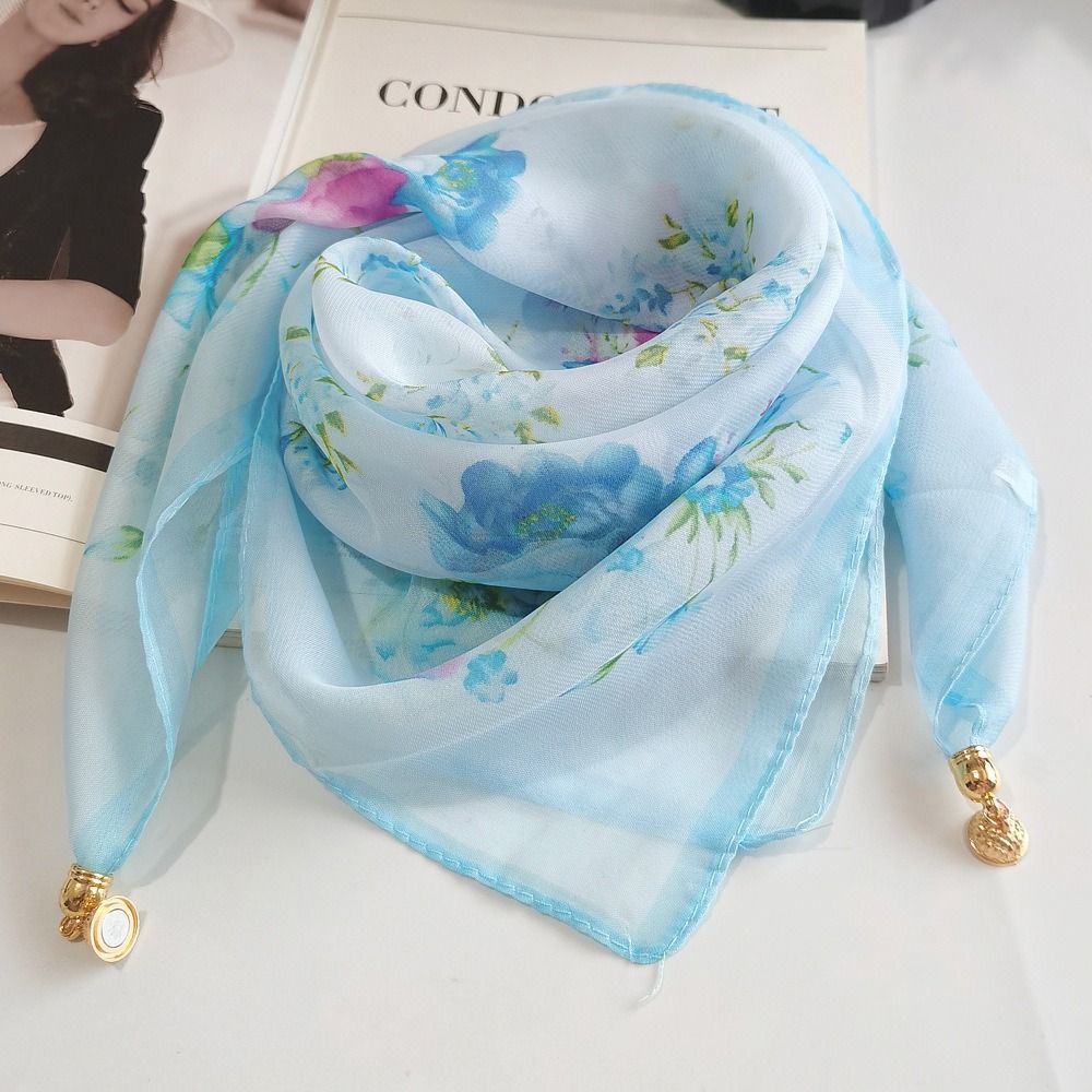 Luxury Silk Scarf Printed Small Square Scarf Fashion Magnetic Buckle Scarf For Women