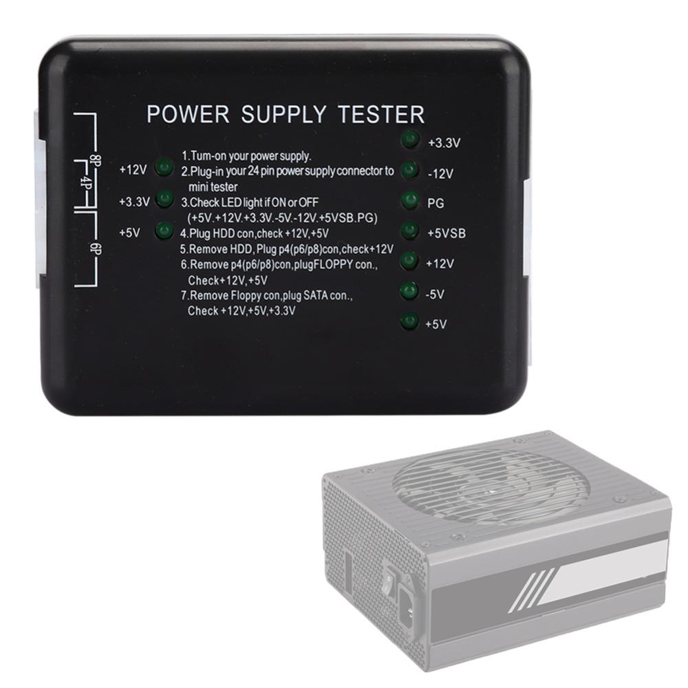 LED Indicator Light Power Supply Tester Plug and Play 20/24 Pin ATX Power Supply Tester Black Computer Power Supply Checker