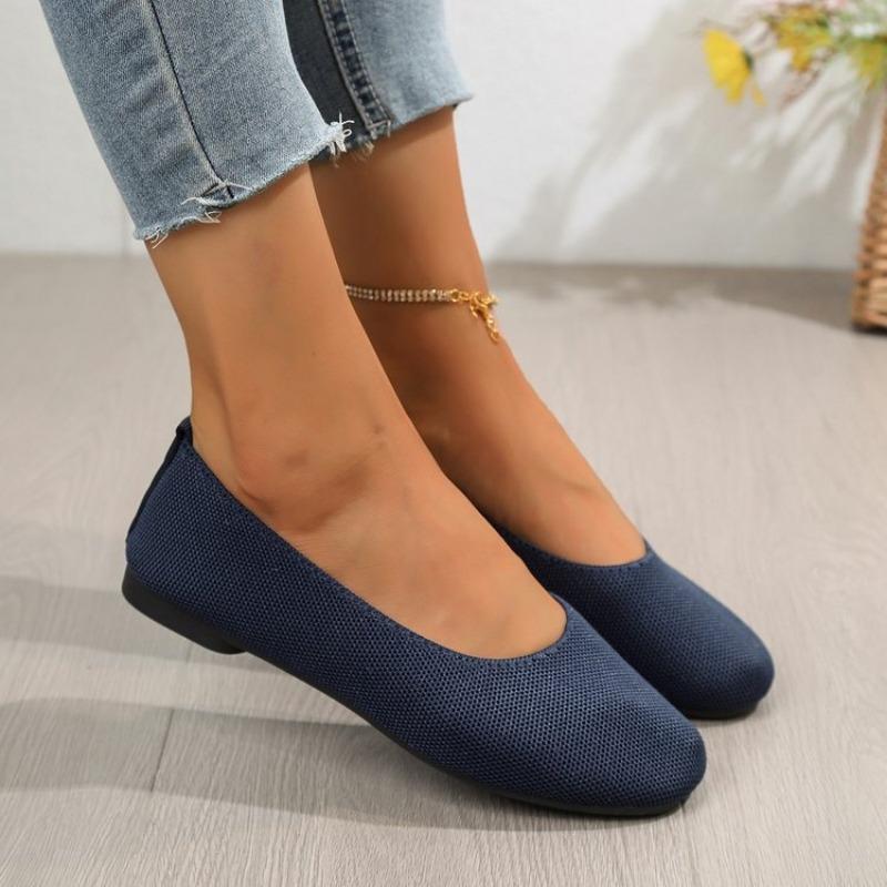 Large Size Autumn New Fly-woven Casual Women's Single Shoes Low-heeled Fabric Single Shoes Rubber Square Heel