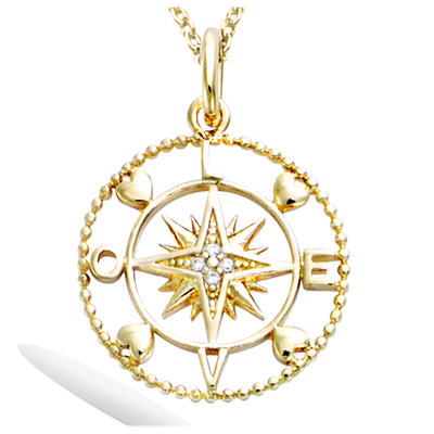 [R1703] - Pozłacany wisiorek „Compass Love” z białego złota - 18 mm