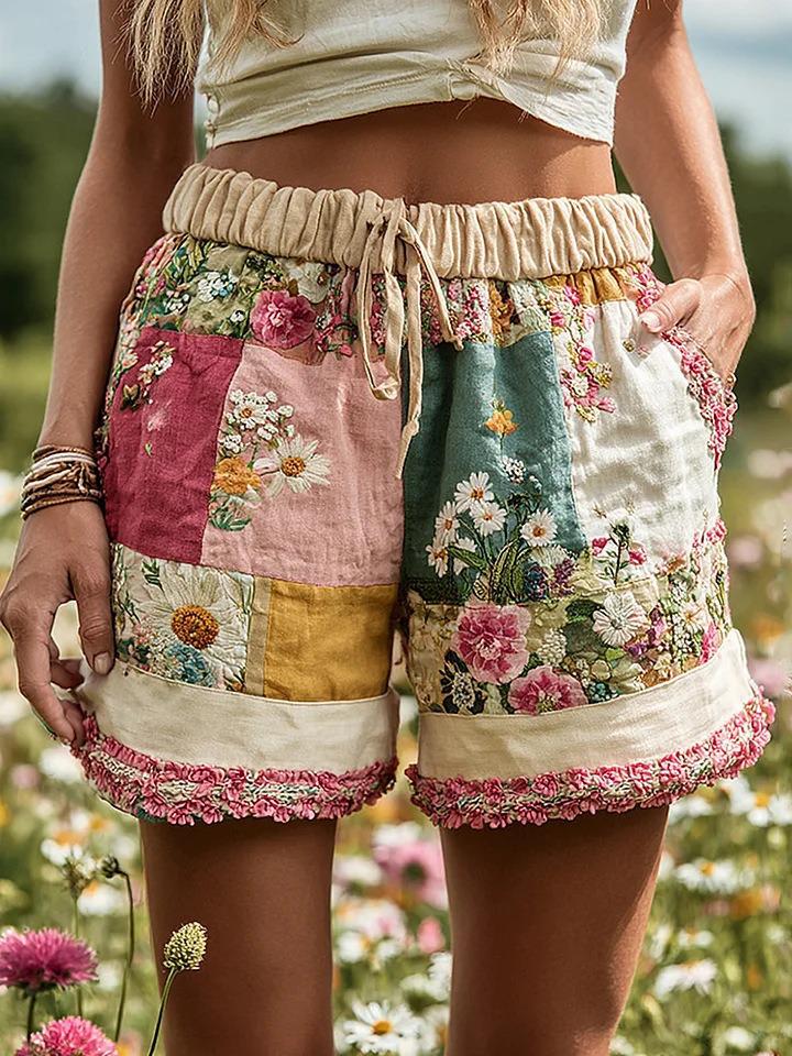 Pantaloncini Casual da Donna con Stampa Floreale Retrò Europei e Americani 2025