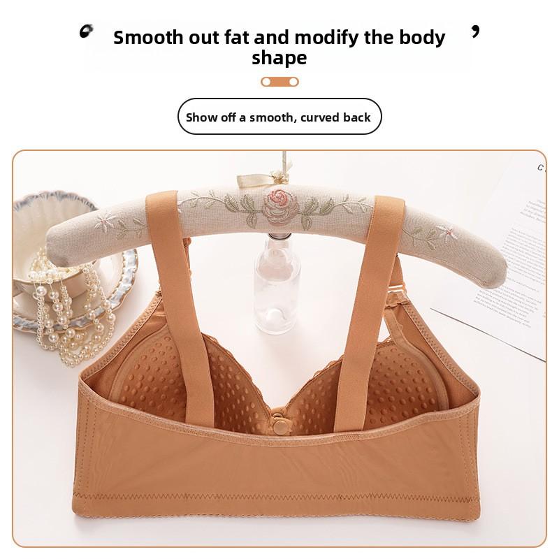 Mature Women Bra Front Closure Fixed Cup Wireless Push Up Anti Sagging Back Support Bra Mom Comfortable Full Coverage Everyday Underwear