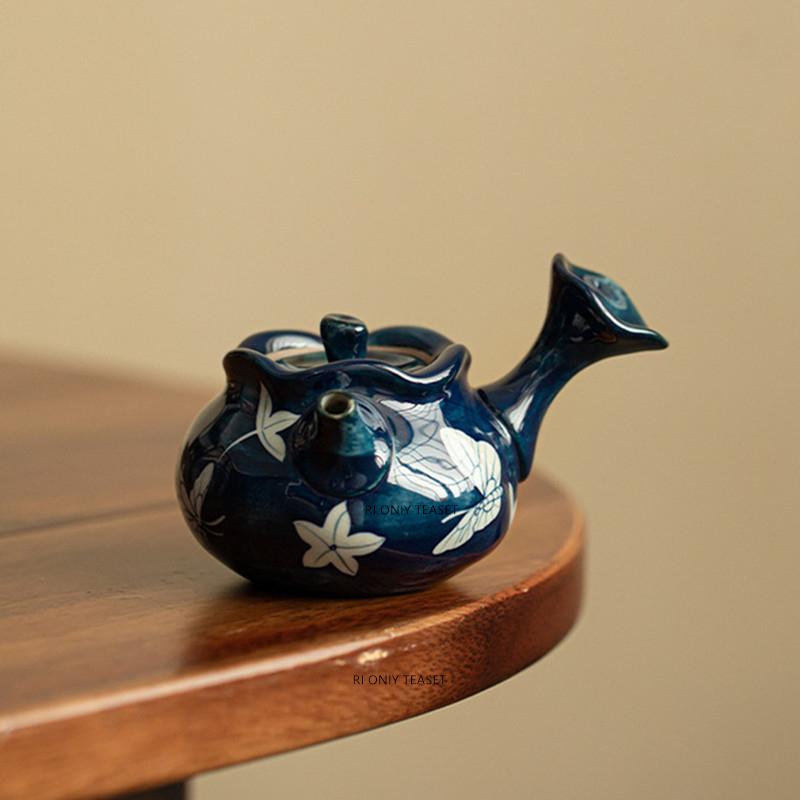 120 мл Китайский керамический чайник с боковой ручкой Ручной работы Фарфоровый чайник с бабочками Фильтр-шарик Чайник Дорожный портативный набор для чая