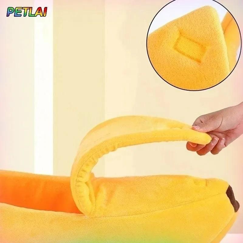 Banana Cat Bed Super Soft House Lovely Banana Boat Semi-Closed Warm Pet Bed Cat Accessories Dog Bed Banana Cushions with a Lid