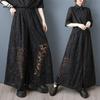 Koreanische Mode Übergröße Frühling Sommer Damen Weitbeinige Hosen Elastischer Bund Rosenprint Mesh Baggy Caprihosen Lässig Locker Schwarz Spitze Hosen