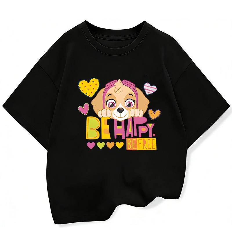 Summer Cartoon Cute Skye Print T-Shirt for Girls Round Neck Short Sleeve Design Perfect for Toddlers Everyday Wear Holidays
