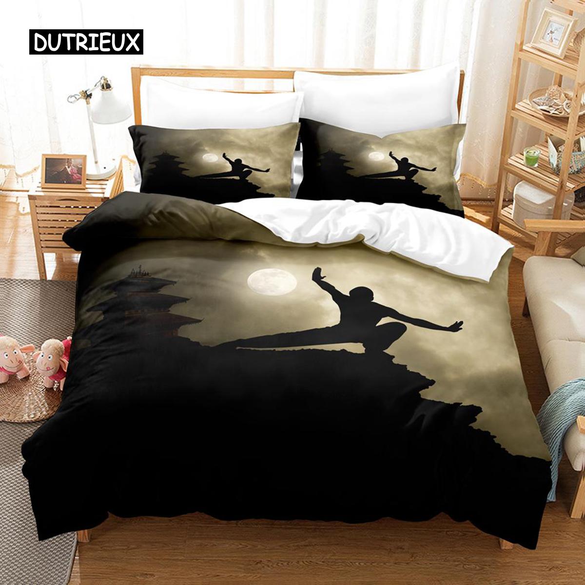 

Комплект постельного белья Kung Fu Duvet Cover King Size Sunset Martial Art Men Silhouettes Комплект постельного белья для подростка из полиэстера, спортивная тема, пододеяльник EU single(135x200cm)
