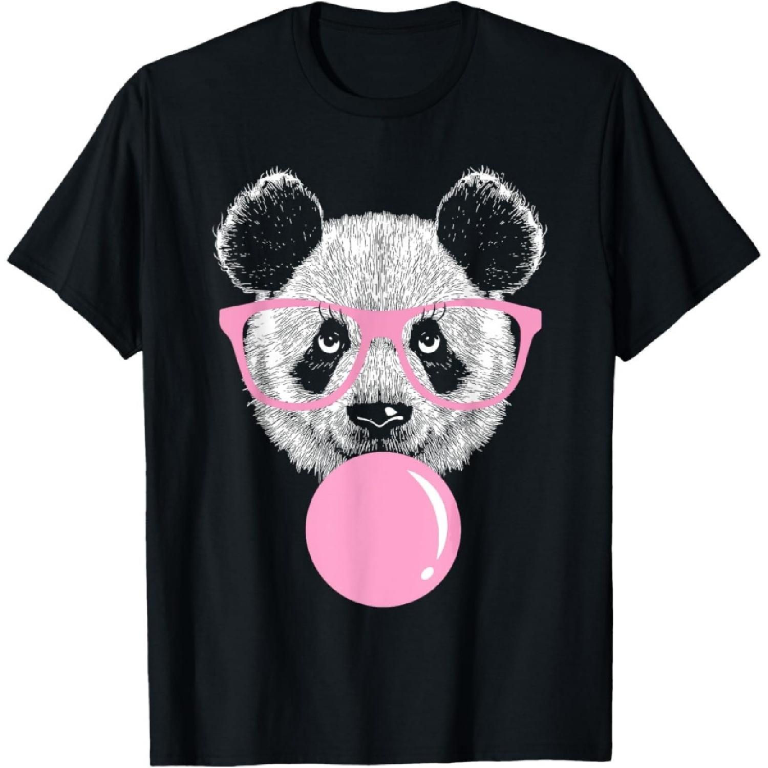 Cool Panda Face Eating Gum And Makes A Bubble Tee Cute Panda T-Shirt S