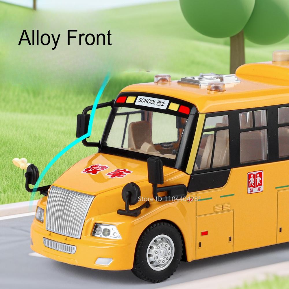 1:24 Alloy School Bus Diecast Model Toys Miniature Car Doors Opened Sound Light Pull Back Vehices Puzzle Early Education Toy Car