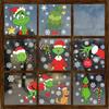 Green Christmas Character Electrostatic Stickers, Decorative Glass Window Stickers, Window Display Atmosphere Stickers