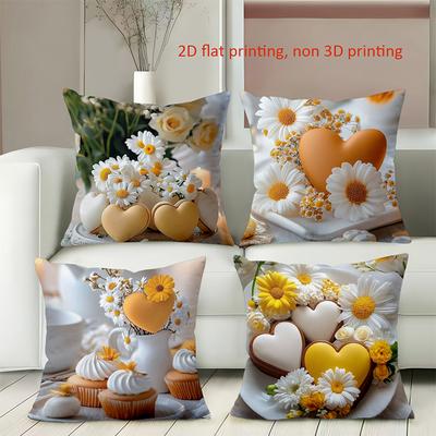 Floral Heart Cushions 2D Printed for Home Decor Polyester Pillowcase, Sofa Decorative Cushion Cov Headboard Pillow