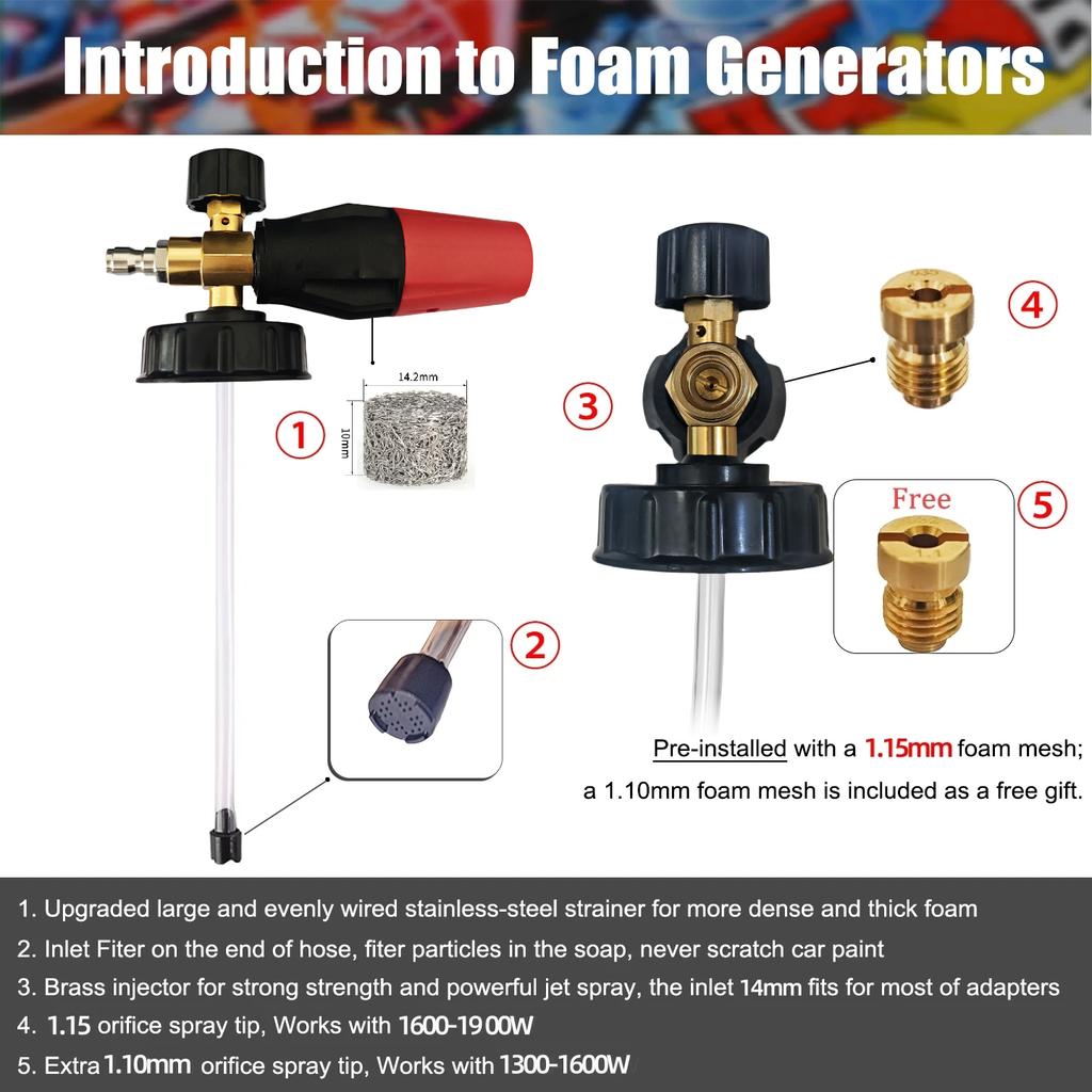 Vibrant Graffiti High-Pressure Foam Blaster for Karcher/Bosch/Lavor with Quick-Connect Nozzles,  Multi-Surface Cleaning Kit