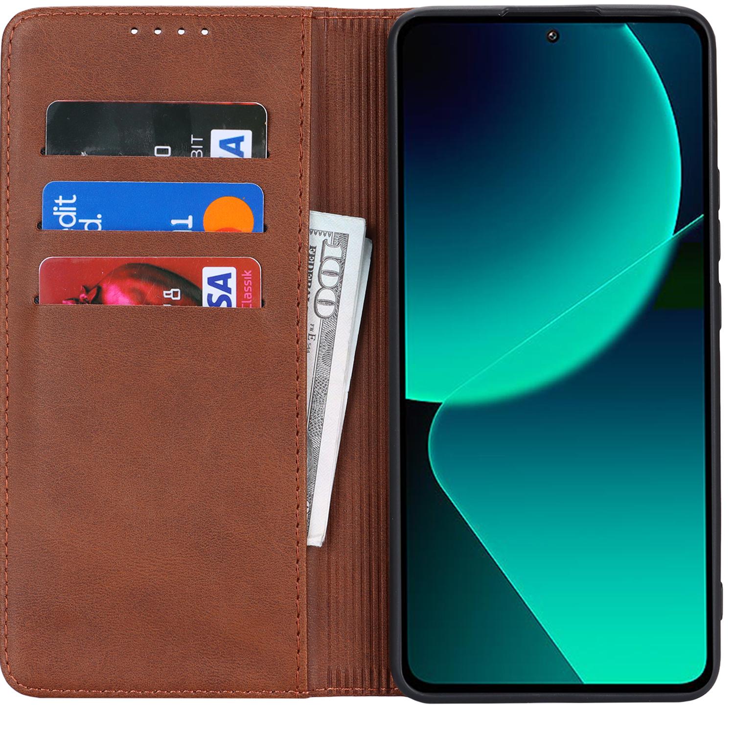 

For Xiaomi 13T/13T Pro/Redmi K60 Ultra Case Strong Magnetic Leather Cover Dark Brown