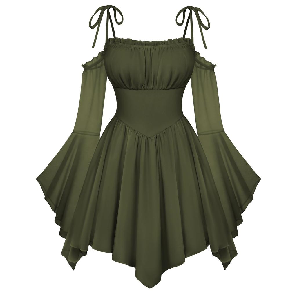 Rochie Corset Colorată Femei Decolteu Bardot cu Buzunare, Boemă pentru Petrecerea de Halloween