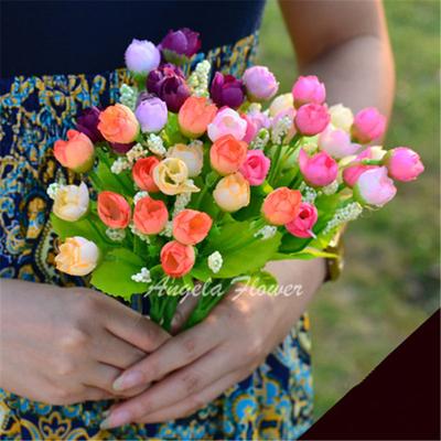 Autumn 15 Heads Bouquet Small Bud Roses Bract Silk Artificial Flower DIY Wedding Home Christmas Decor Floral Gifts Photo Props KTY