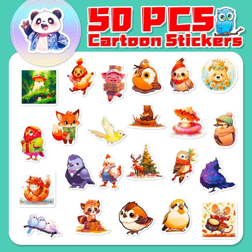 50 Fairy Tale Creative Stickers for Small Animals New Products Temu Cartoon Animal Bird Graffiti