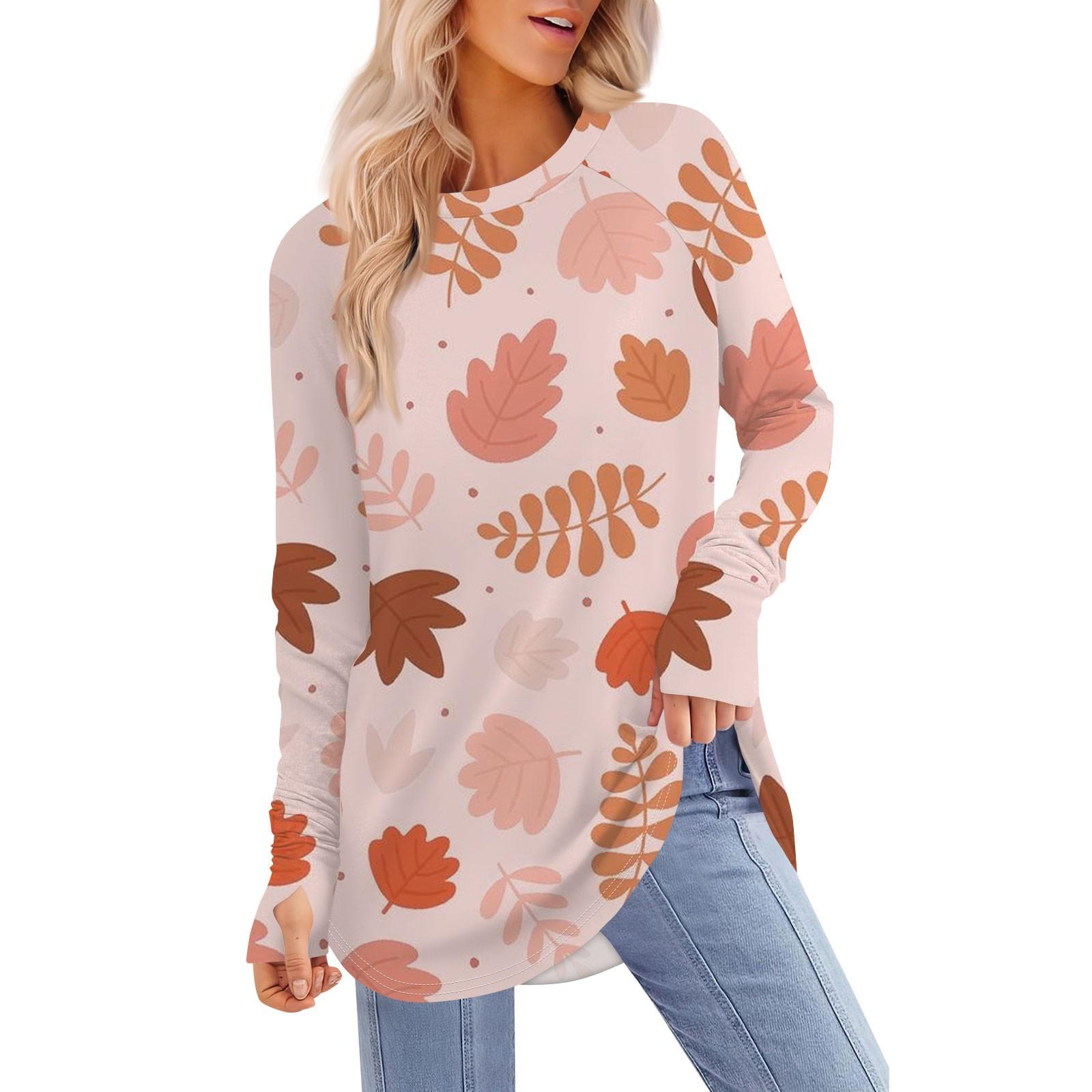 

Женская футболка с принтом, круглым вырезом, свободная, с длинным рукавом, средней длины, с отсутствующим большим пальцем XL розовый