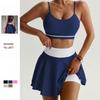 Completo Donna Due Pezzi gonna da tennis, reggiseno sportivo e gonna plissettata a vita alta per corsa, palestra, fitness